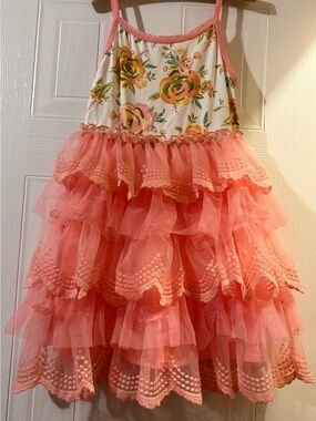 Matilda Jane Coral Pink Floral Tiered Tulle Dress